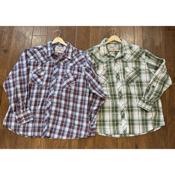 Wrangler Other - Wrangler Wrancher Plaid Shirt Lot Bundle‎ Mens 2X Pearl Snap Long Sleeve Western